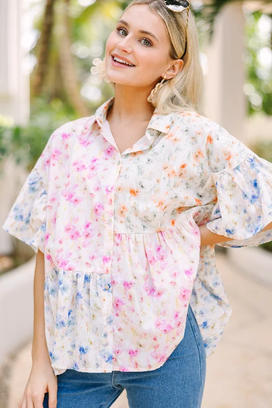 Need You More Pink Ditsy Floral Blouse Silky Tunic Blouse