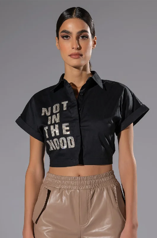 NOT IN THE MOOD CROPPED BUTTON DOWN BLOUSE Subtle Shimmer Blouse