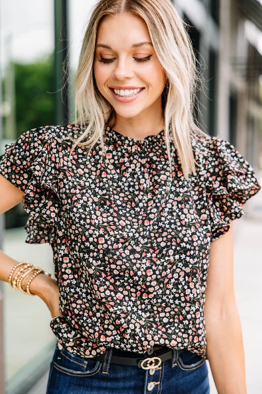 On My Heart Black Ditsy Floral Blouse Classic White Blouse