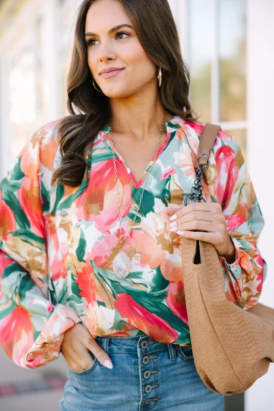 On Your Way Sage Green Floral L/S Blouse Floral Chiffon Blouse