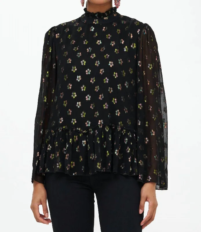 Peplum Blouse In Kala Black Feminine Tie Blouse