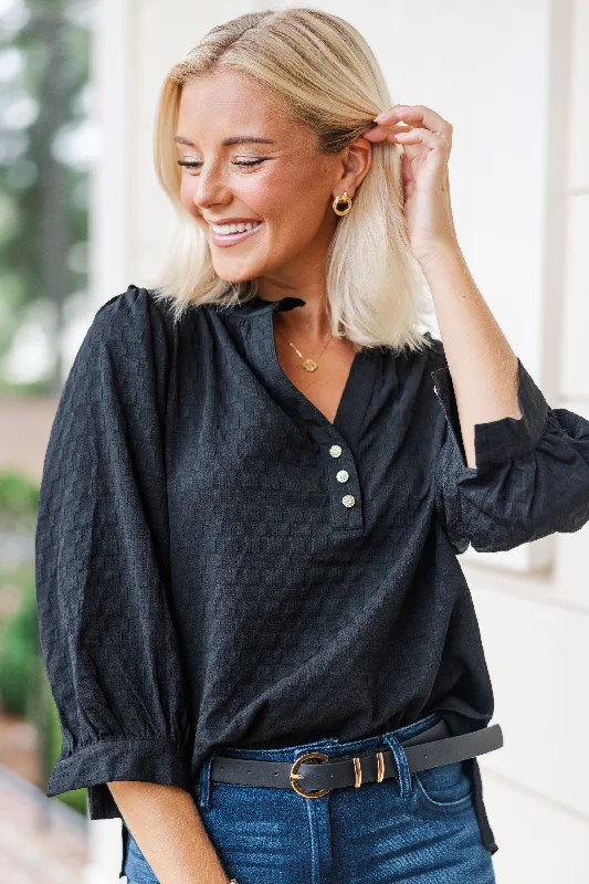 Perfectly You Black Textured Blouse Modern Oversized Blouse