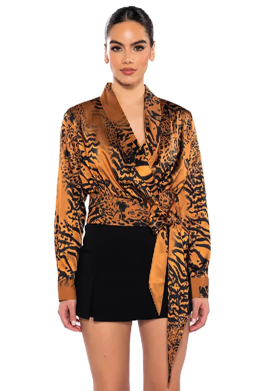 SAFARI SATIN PRINTED BLOUSE Elegant Embroidery Blouse