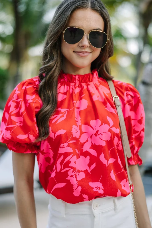 Say You Love Me Red Floral Blouse Relaxed Fit Blouse