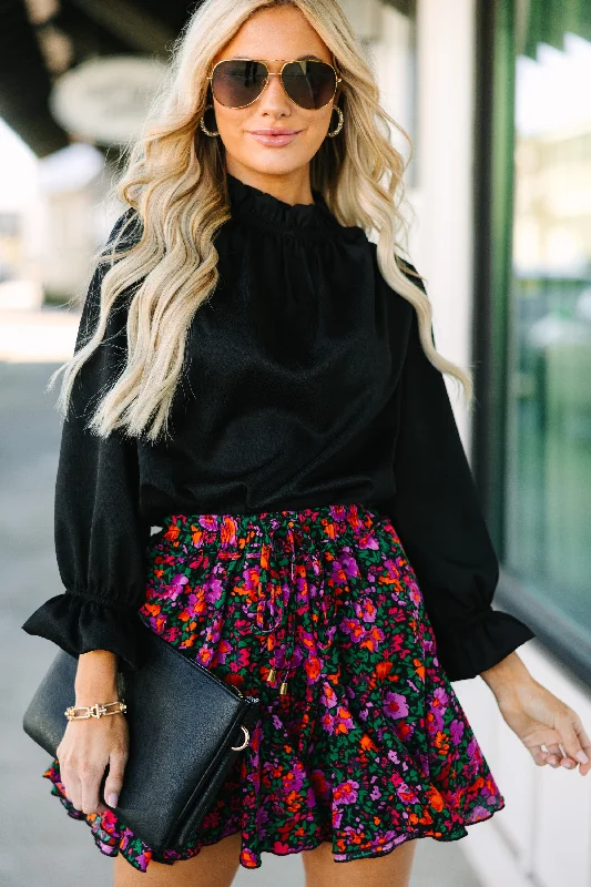 Tried And True Black Ruffled Blouse Feminine Puff Blouse