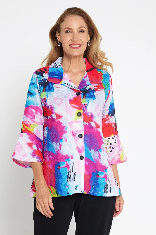 Veronica Blouse - Vivid Watercolour Short Sleeve Blouse