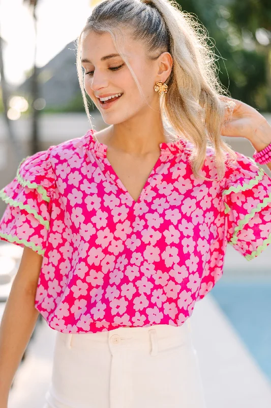 Waiting For You Pink Floral Blouse Sweetheart Neck Blouse