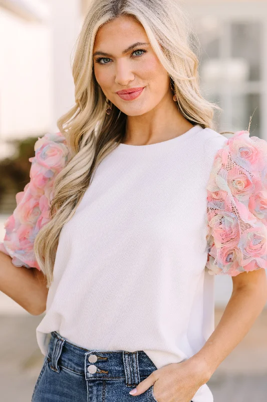 Who You Are White Floral Puff Sleeve Blouse Sleeveless Chiffon Blouse