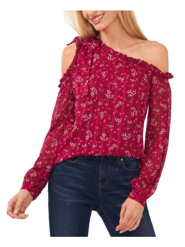 Womens Metallic Floral Blouse Casual Button Blouse