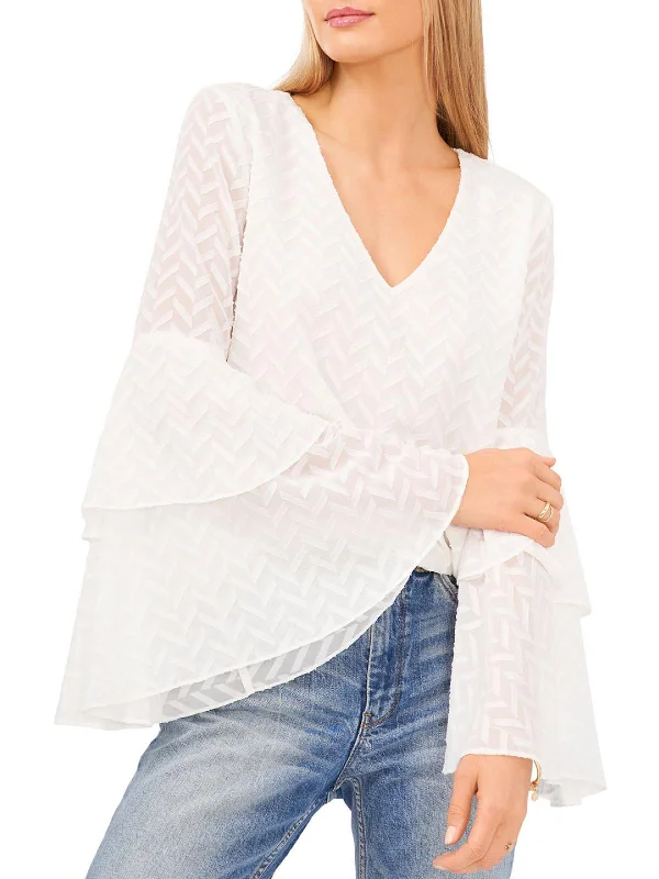 Womens Sheer Ruffled Blouse Versatile Layering Blouse