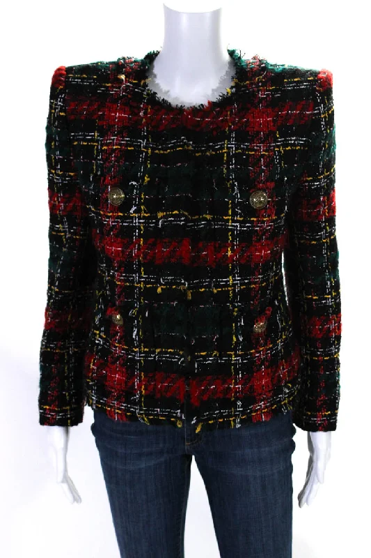 Balmain Womens Tweed Hook Closure Jacket Multi Colored Real Fur Shearling Chenille