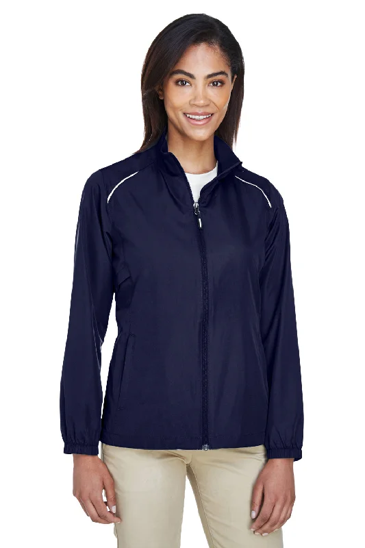 Core 365 Womens Motivate Water Resistant Full Zip Jacket - Classic Navy Blue Ribbed T-Shirt High Neck Heavyweight