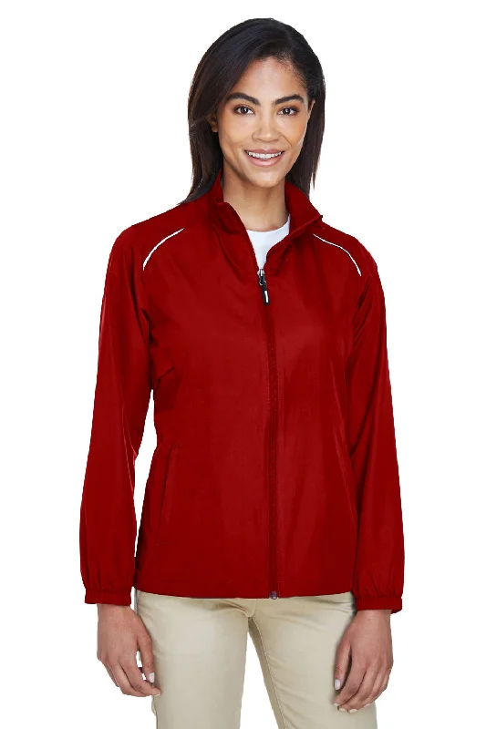 Core 365 Womens Motivate Water Resistant Full Zip Jacket - Classic Red Ribbed Striped Patterned