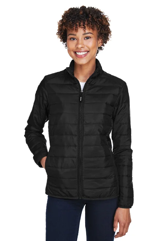 Core 365 Womens Prevail Packable Puffer Water Resistant Full Zip Jacket - Black Jersey Fabric Tulle Fabric Batik Fabric