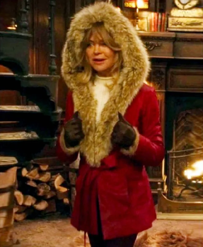 Goldie Hawn The Christmas Chronicles Red Jacket Print Jacquard Patchwork