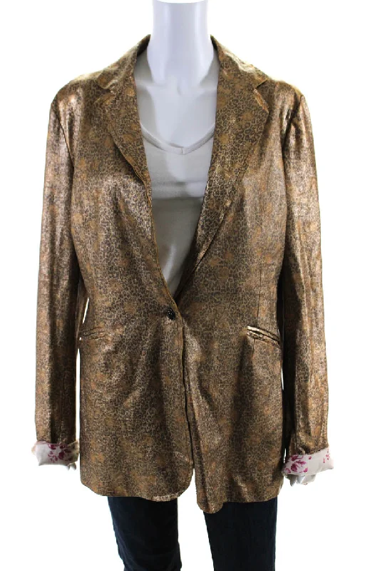 Imp Of The Roses Womens Grace Metallic Leopard Print Leather Jacket Gold Large Chenille Blend Fleece Blend Nylon Blend