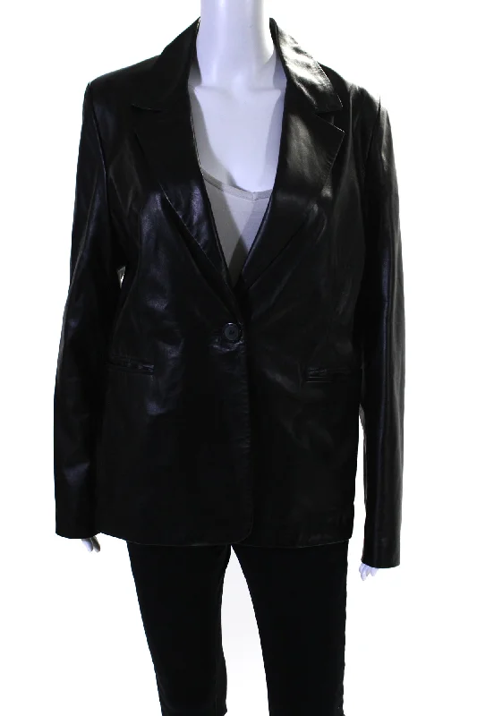 In Transit Womens Leather Wide Lapel Single Button Jacket Black Terry Blend Velvet Blend Canvas Blend