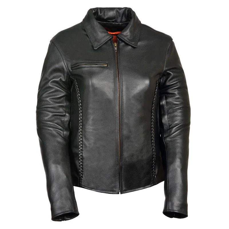 Milwaukee Leather SH7093 Women's Black Leather Braided Jacket with Mesh Fabric Canvas Fabric Denim Fabric