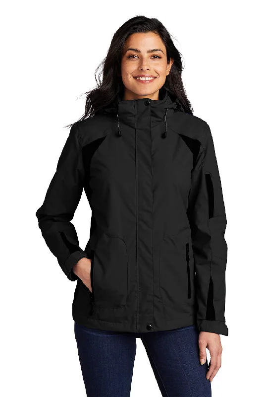 Port Authority Womens All Season II Waterproof Full Zip Hooded Jacket - Black Mesh Canvas Denim