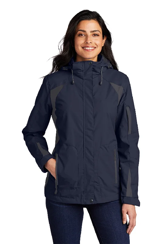 Port Authority Womens All Season II Waterproof Full Zip Hooded Jacket - True Navy Blue/Iron Grey Casual Formal Business