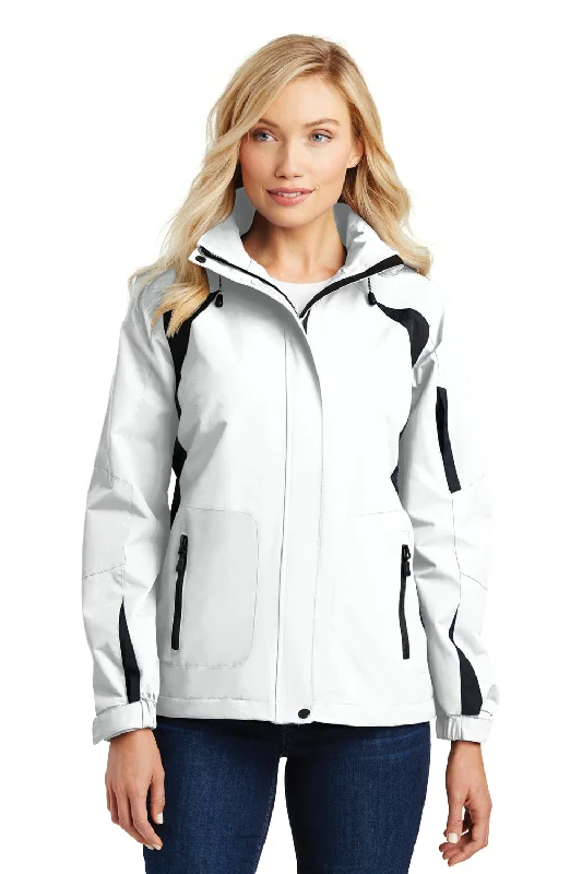 Port Authority Womens All Season II Waterproof Full Zip Hooded Jacket - White/Black - Closeout Graphic T-Shirt Round Neck Polyester