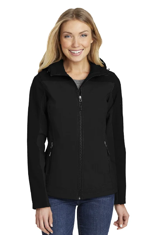 Port Authority Womens Core Wind & Water Resistant Full Zip Hooded Jacket - Black Fleece Fabric Down Fabric Feather Fabric