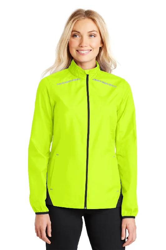 Port Authority Womens Zephyr Reflective Hit Wind & Water Resistant Full Zip Jacket - Safety Yellow/Deep Black - Closeout Beaded Sequined Faux Fur