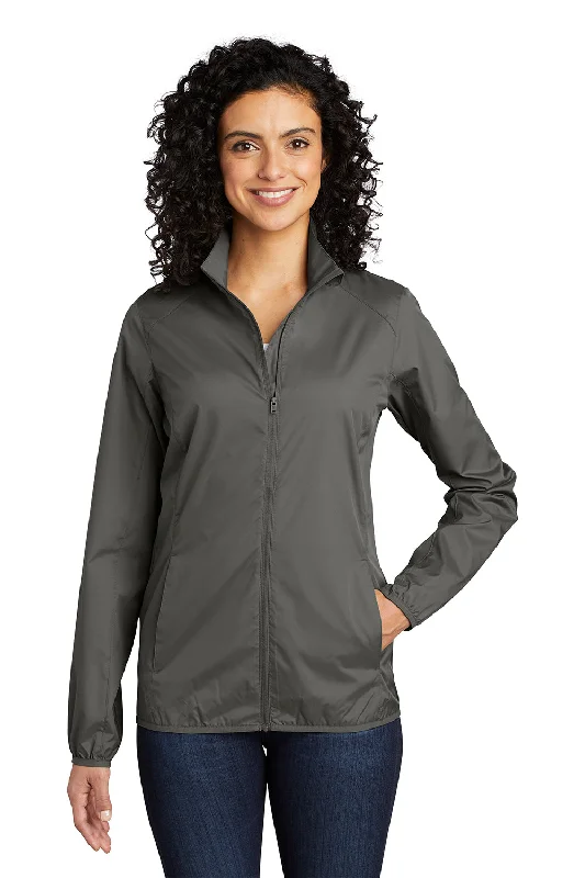 Port Authority Womens Zephyr Wind & Water Resistant Full Zip Jacket - Steel Grey Graphic Embroidered Appliqued