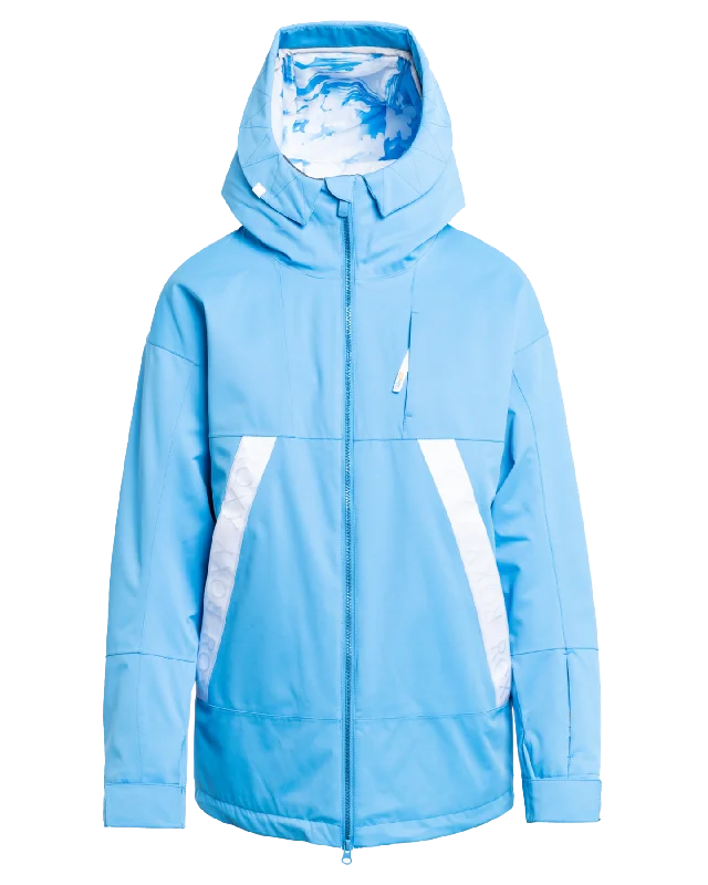 Roxy Women's Chloe Kim Technical Snow Jacket - Azure Blue Print Jacquard Patchwork