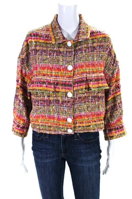 Sara Roka Womens Tweed Button Down Jacket Multi Colored Cotton Elegant Classic Vintage