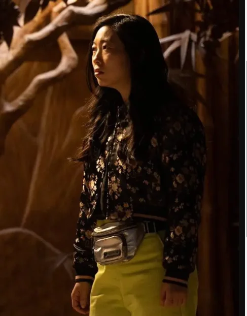 Shang-Chi And The Legend Of The Ten Rings Awkwafina Jacket Mesh Blend Leather Blend Suede Blend