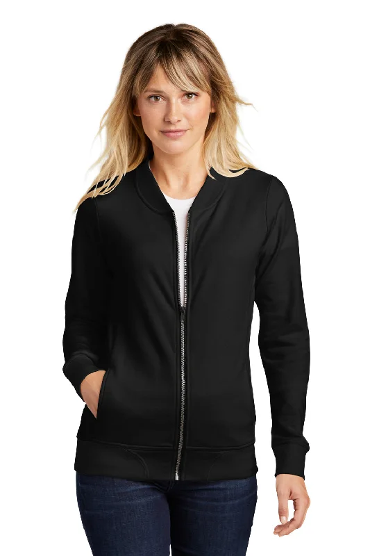 Sport-Tek Womens French Terry Full Zip Bomber Jacket - Black Iron Safe Non-Iron Wrinkle Free