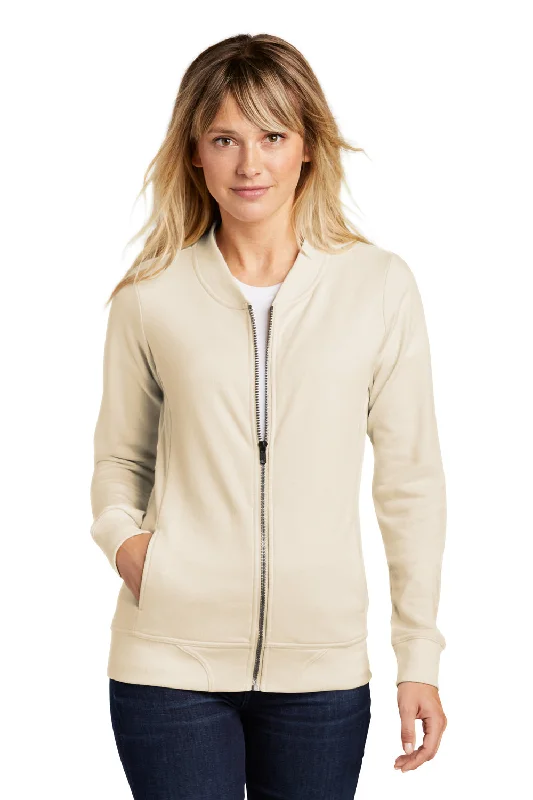 Sport-Tek Womens French Terry Full Zip Bomber Jacket - Ecru Hooded Caped Shawl Collar