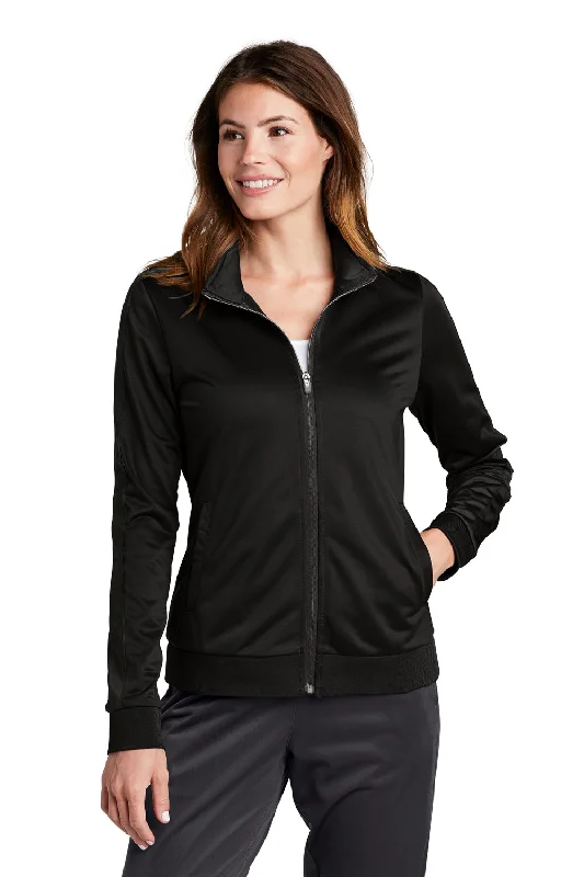 Sport-Tek Womens Full Zip Track Jacket - Black Ribbed T-Shirt High Neck Heavyweight