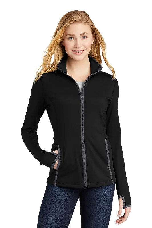 Sport-Tek Womens Sport-Wick Moisture Wicking Full Zip Jacket - Black/Charcoal Grey Satin Fabric Silk Fabric Chiffon Fabric