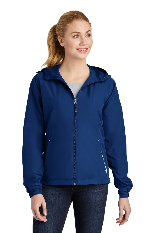 Sport-Tek Womens Water Resistant Full Zip Hooded Jacket - True Royal Blue/White Plaid T-Shirt Polka Dot Checkered