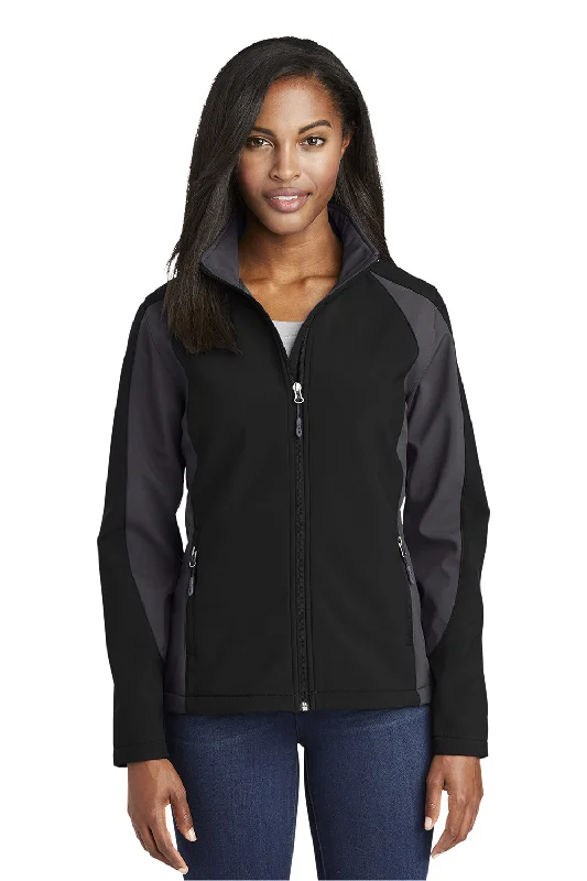 Sport-Tek Womens Water Resistant Full Zip Jacket - Black/Iron Grey Layered Multi-layer Single Layer