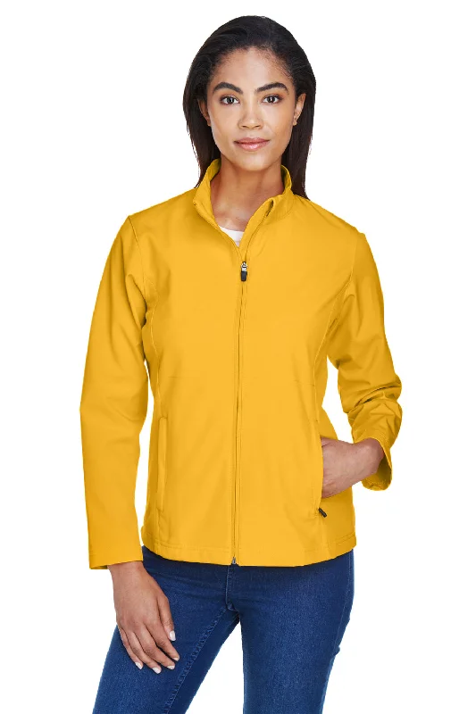 Team 365 Womens Leader Windproof & Waterproof Full Zip Jacket - Athletic Gold Ribbed Striped Patterned