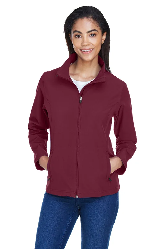 Team 365 Womens Leader Windproof & Waterproof Full Zip Jacket - Maroon Collared Crew Neck Turtle Neck