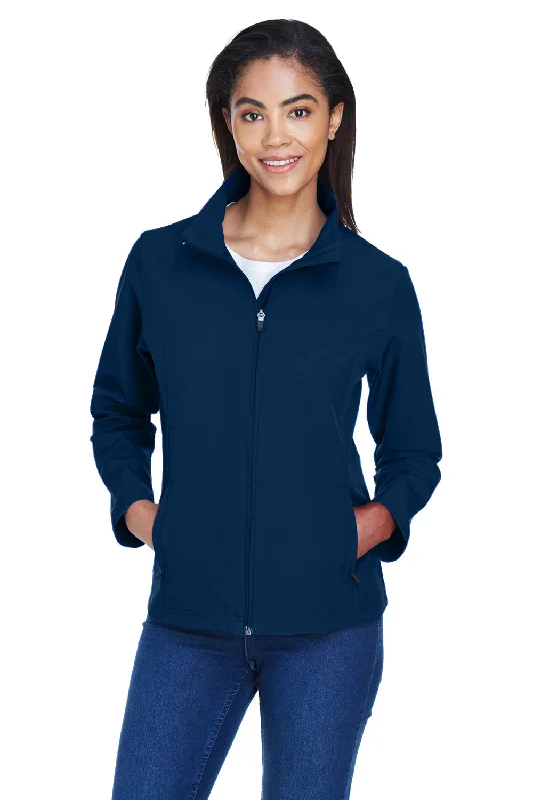 Team 365 Womens Leader Windproof & Waterproof Full Zip Jacket - Dark Navy Blue Asymmetrical Pockets Print