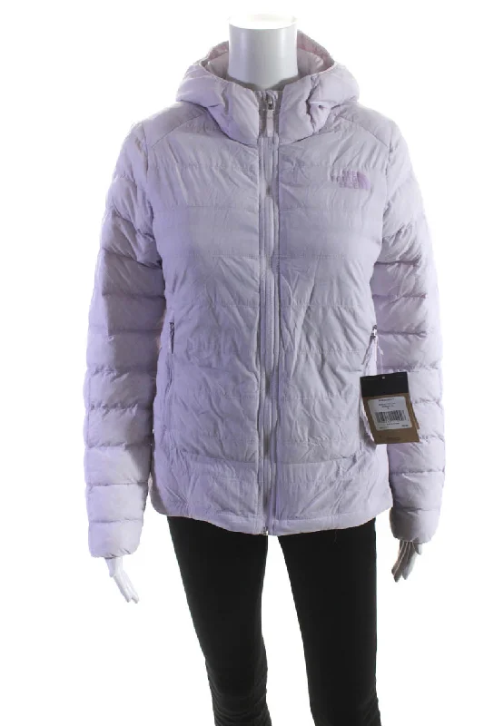 The North Face Womens Zipped Long Sleeve Hooded Puffer Jacket Pink Faux Fur Fabric Real Fur Fabric Shearling Fabric