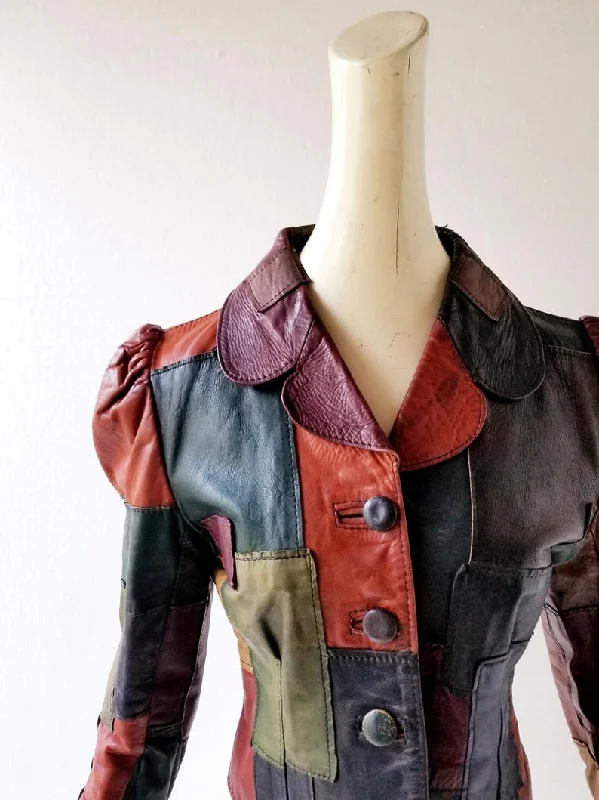 Vintage Gandalf Jacket | 70s Leather Jacket | Patchwork Leather Jacket Denim Fabric Leather Fabric Suede Fabric