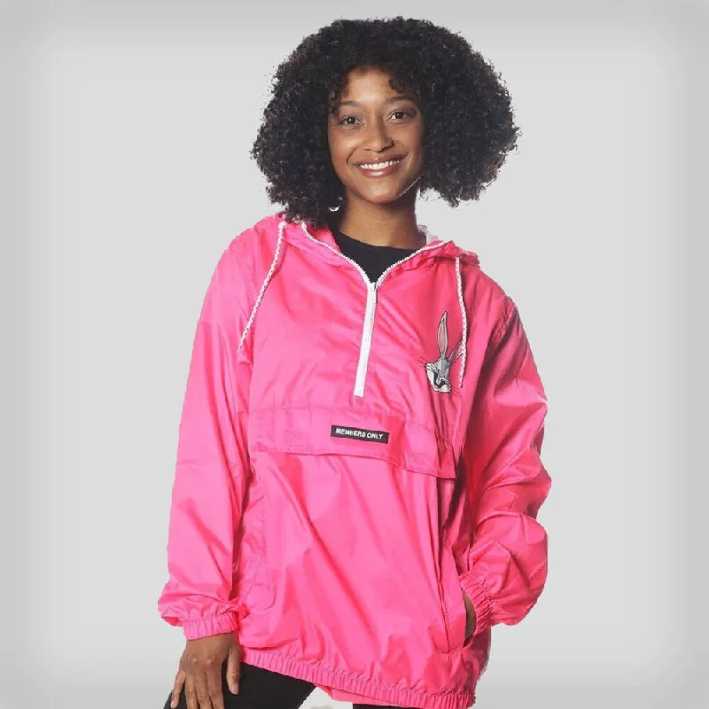 Women's Pink Looney Tunes Popover Windbreaker Jacket - FINAL SALE Graphic T-Shirt Round Neck Polyester