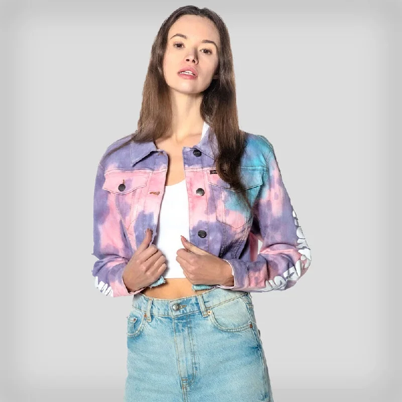 Women's Rugrats Tie-Dye Frayed Crop Denim Jacket - FINAL SALE Terry Blend Velvet Blend Canvas Blend