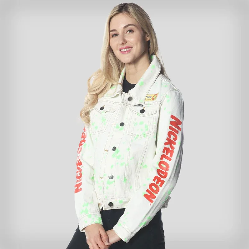 Women's White Denim Nickelodeon Trucker With Pai Jacket - FINAL SALE Welt Pockets Slit Pockets