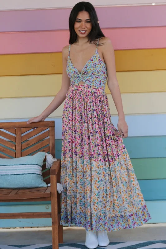 Angie Summer Print Maxi Dress - Multi Stylish Longline Maxi Dress