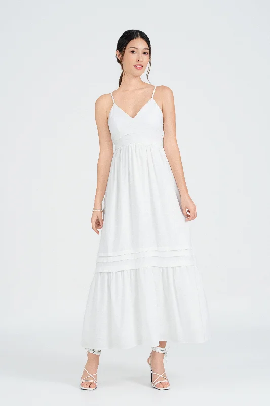 Cindy Tie-Back Maxi Dress in Dove White Comfortable T-Shirt Maxi Dress