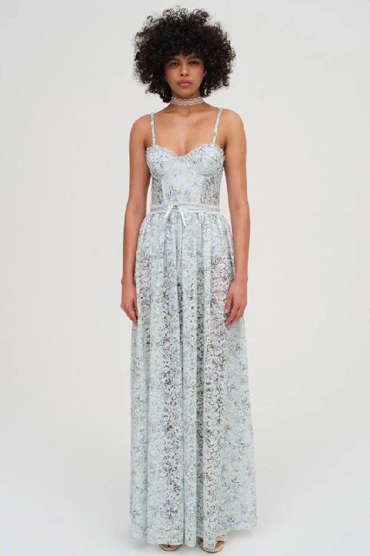 For Love & Lemons Ceceila Lace Maxi Dress - Blue Stylish Maxi Dress with Frills