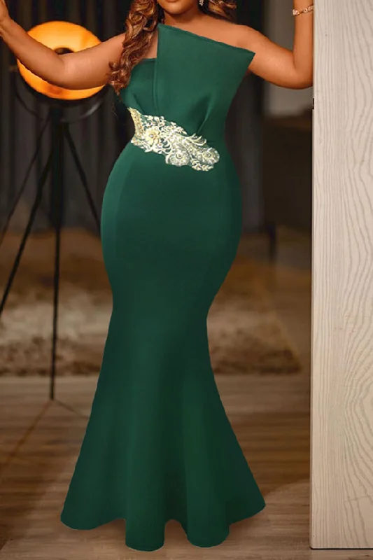 Green Elegant Fishtail Maxi Dress Stylish V-Neck Maxi Dress