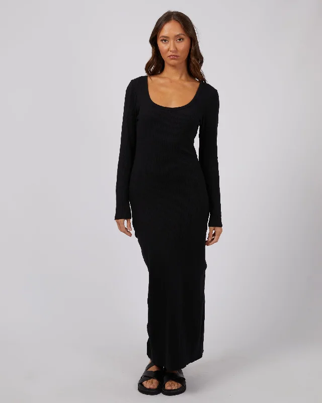 Hazel Long Sleeve Maxi Dress Black Elegant Maxi Dress with Slit